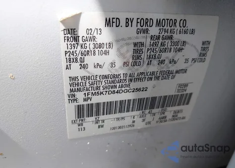 2013 Ford Explorer Xlt from USA, damaged, VIN 1FM5K7D84DGC25622